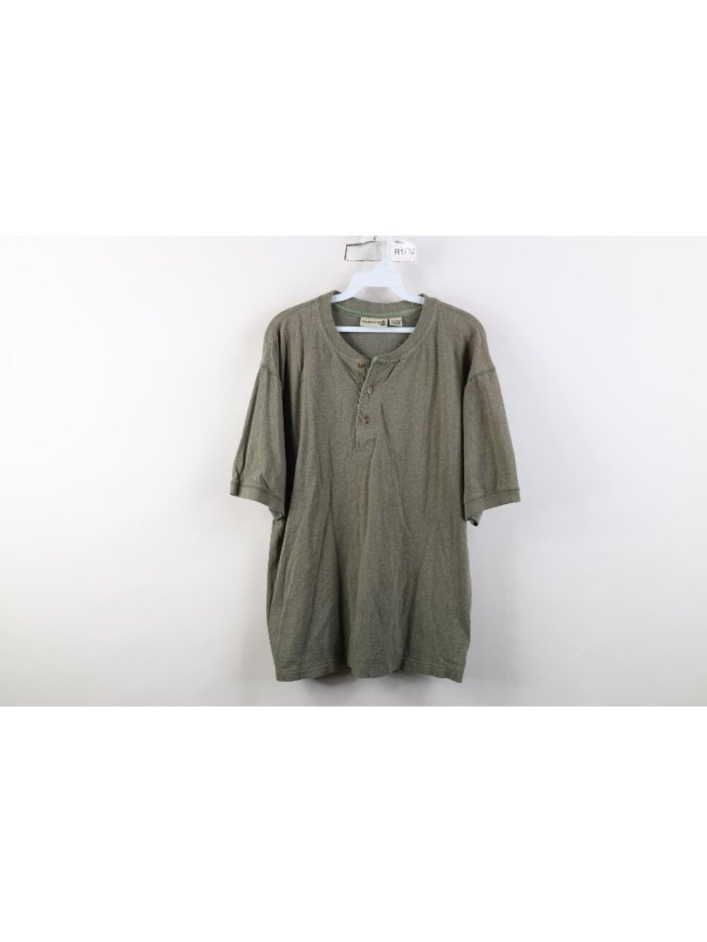 Vintage 90s Streetwear Mens Large Faded Blank Heavyweight Henley T-Shirt Green